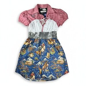 SMU Mustangs Womens Dress M Chic Western Cowboy Print Sequins Waist NEW MSRP $79